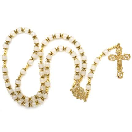 玫瑰念珠-白玉髓黄铜-镂空欧式-原创-8mm珠