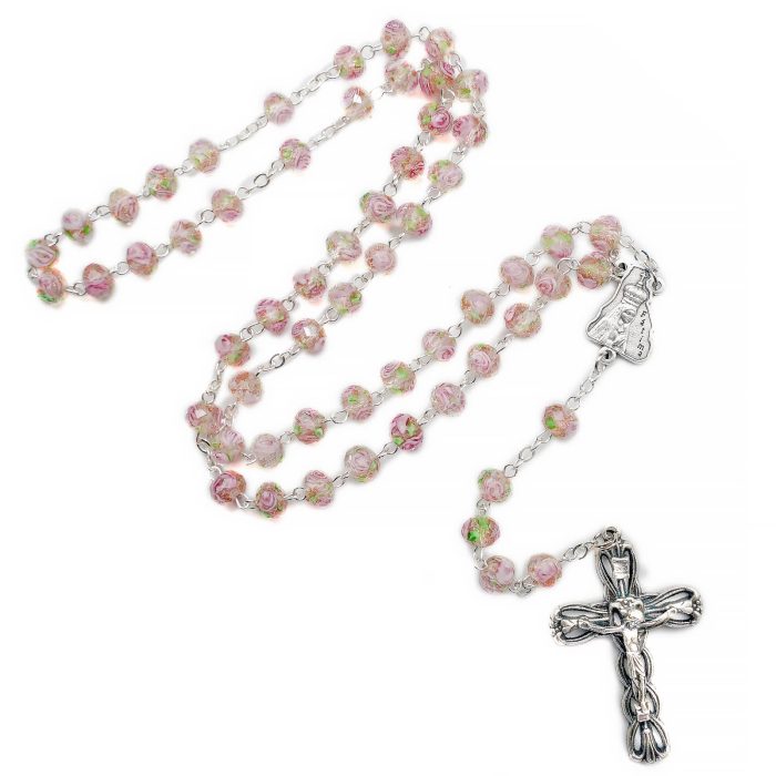 玫瑰念珠-法蒂玛+圣母领报-琉璃花珠原创-5x8mm珠 Catholic religious art