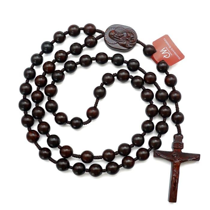 玫瑰念珠-印度小叶紫檀-绳编-原创-8/10mm珠 Catholic religious art