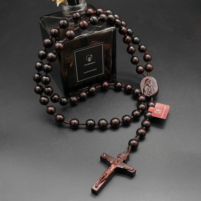 玫瑰念珠-印度小叶紫檀-绳编-原创-8/10mm珠 Catholic religious art