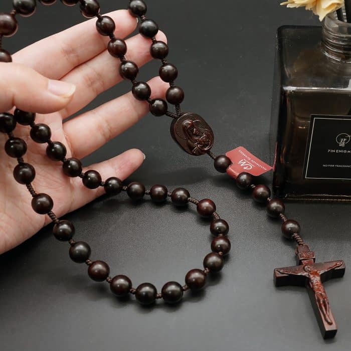 玫瑰念珠-印度小叶紫檀-绳编-原创-8/10mm珠 Catholic religious art