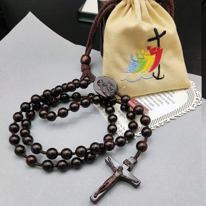 玫瑰念珠-印度小叶紫檀-绳编-原创-8/10mm珠 Catholic religious art