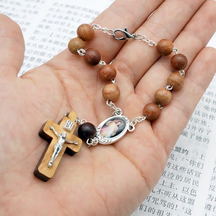 一端念珠-无染原罪-上主慈悲-龙虾扣款-紫檀-8mm Catholic religious art