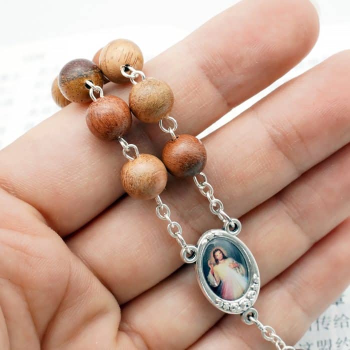 一端念珠-无染原罪-上主慈悲-龙虾扣款-紫檀-8mm Catholic religious art