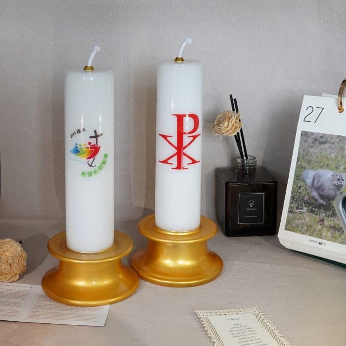 手工白玉酥油灯-带金色底座-2025禧年-高21cm Catholic religious art