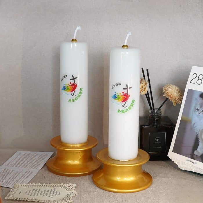 手工白玉酥油灯-带金色底座-2025禧年-高21cm Catholic religious art