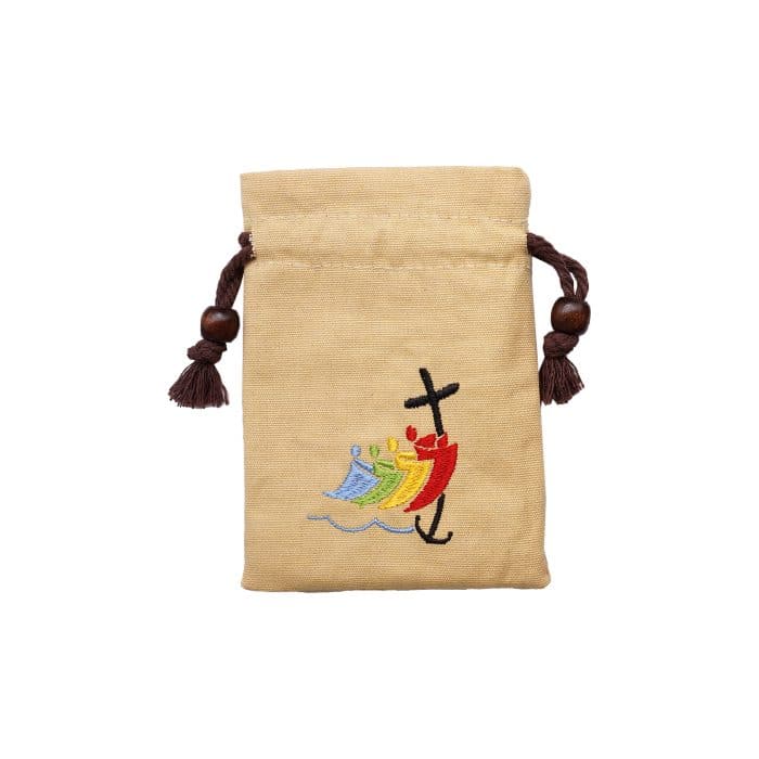念珠包-2025禧年-刺绣抽拉绳-卡其色-13.3x10cm Catholic religious art