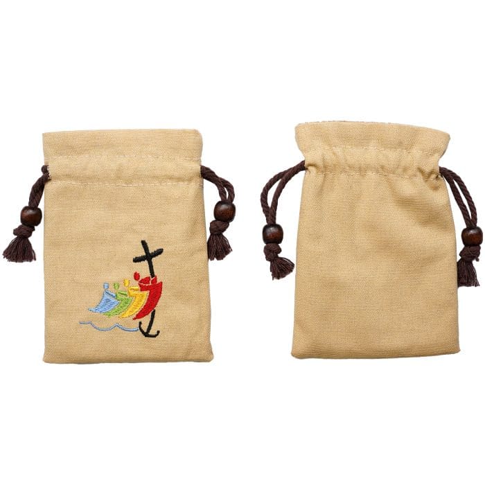 念珠包-2025禧年-刺绣抽拉绳-卡其色-13.3x10cm Catholic religious art