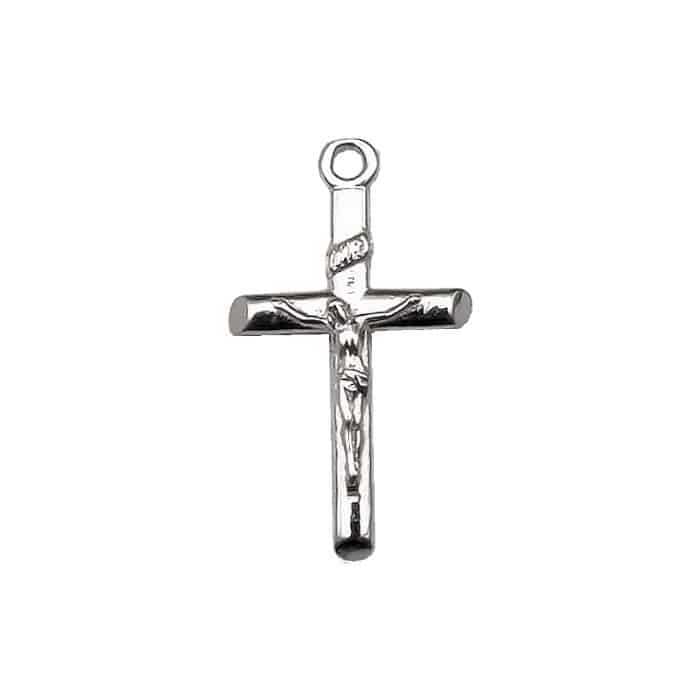 DIY十字架-斜口圆柱-925纯银镀铑-1.65x1.1cm Catholic religious art