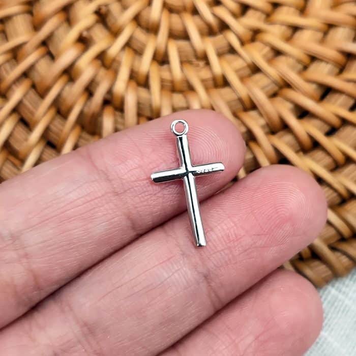 DIY十字架-斜口圆柱-925纯银镀铑-1.65x1.1cm Catholic religious art