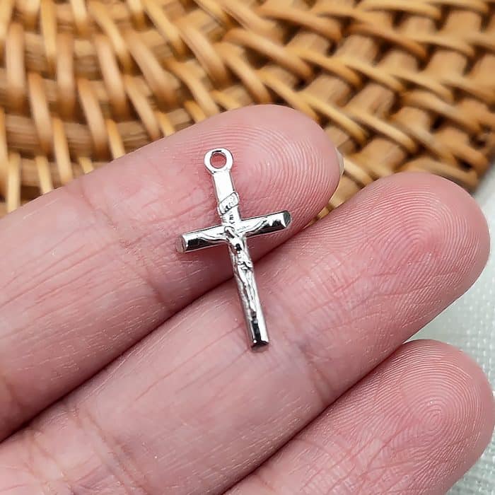 DIY十字架-斜口圆柱-925纯银镀铑-1.65x1.1cm Catholic religious art