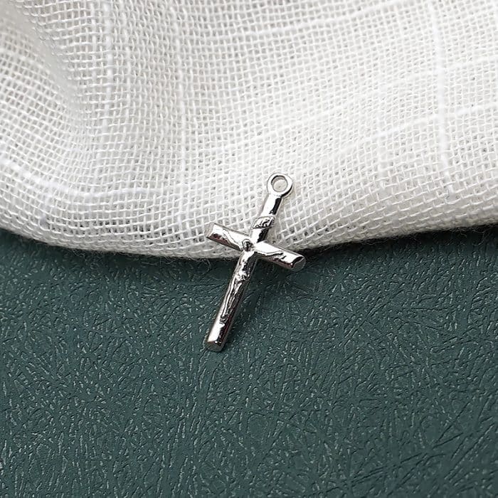 DIY十字架-斜口圆柱-925纯银镀铑-1.65x1.1cm Catholic religious art