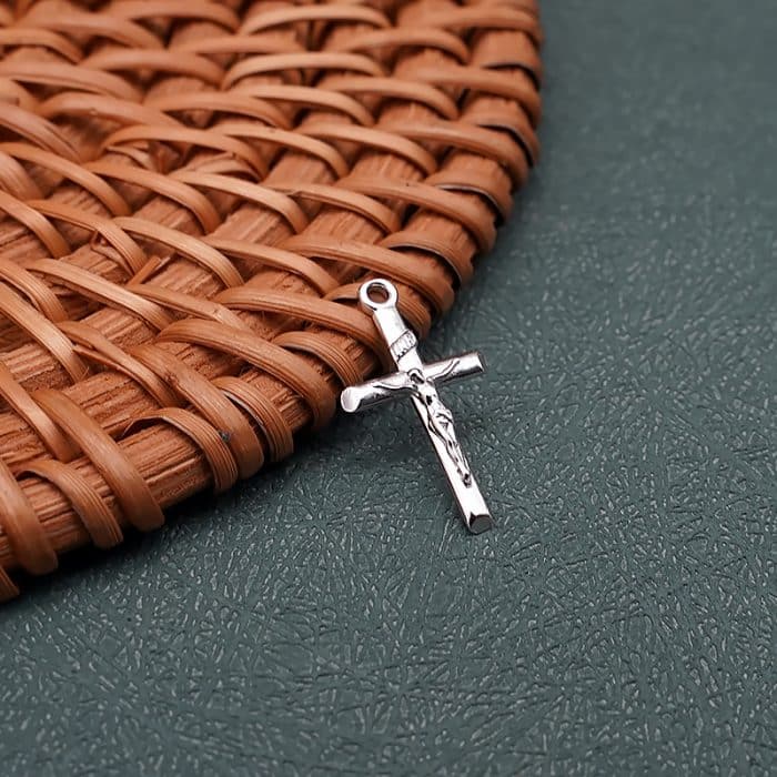 DIY十字架-斜口圆柱-925纯银镀铑-1.65x1.1cm Catholic religious art