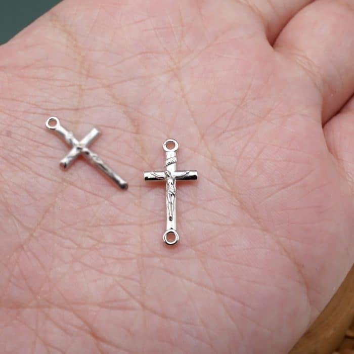 DIY双通-十字架-925纯银-1.55x0.95cm Catholic religious art