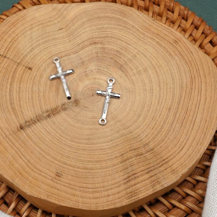 DIY双通-十字架-925纯银-1.55x0.95cm Catholic religious art