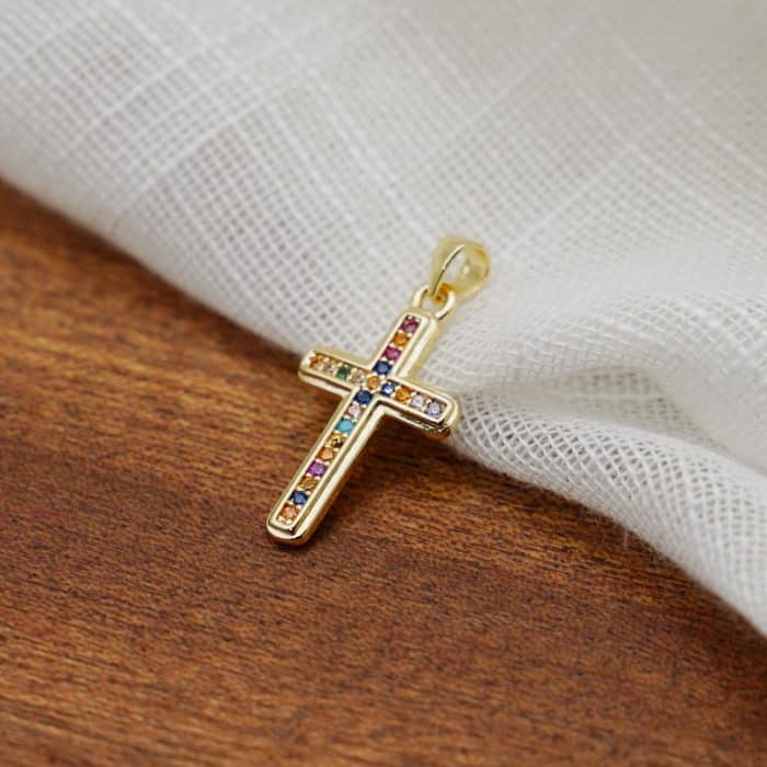 DIY十字架-彩钻-黄铜-2x1.3cm Catholic religious art