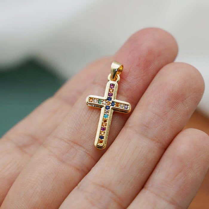 DIY十字架-彩钻-黄铜-2x1.3cm Catholic religious art