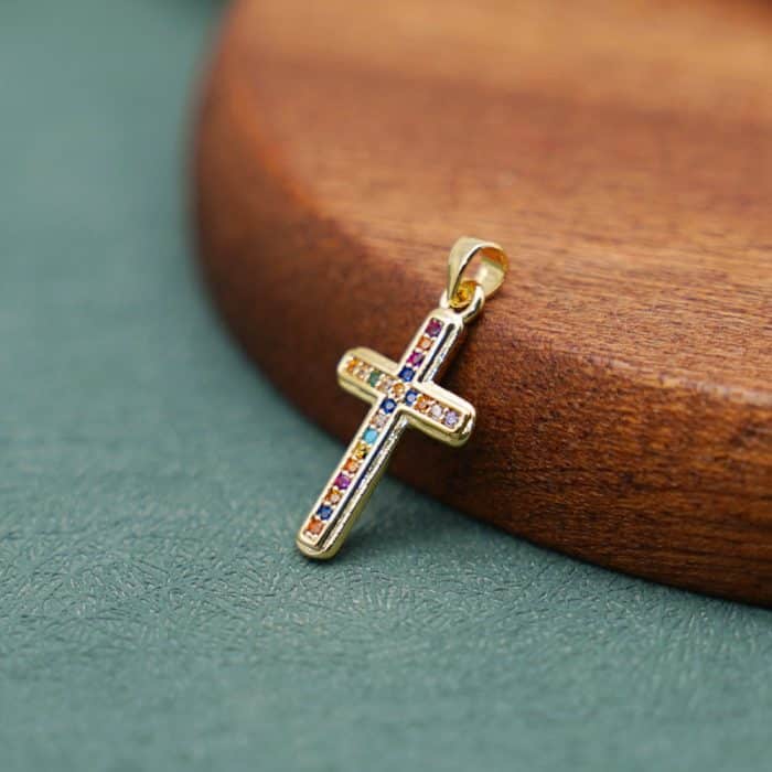 DIY十字架-彩钻-黄铜-2x1.3cm Catholic religious art