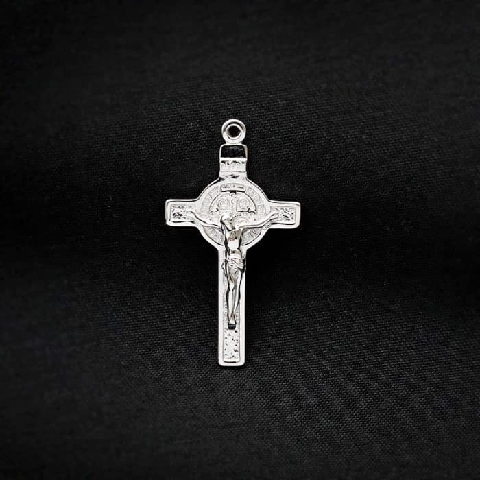 DIY十字架-本笃-925银镀铑-2.8x1.8cm Catholic religious art