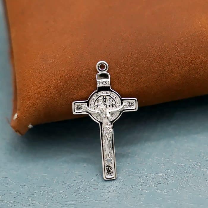 DIY十字架-本笃-925银镀铑-2.8x1.8cm Catholic religious art