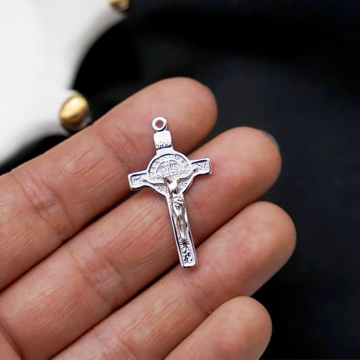 DIY十字架-本笃-925银镀铑-2.8x1.8cm Catholic religious art