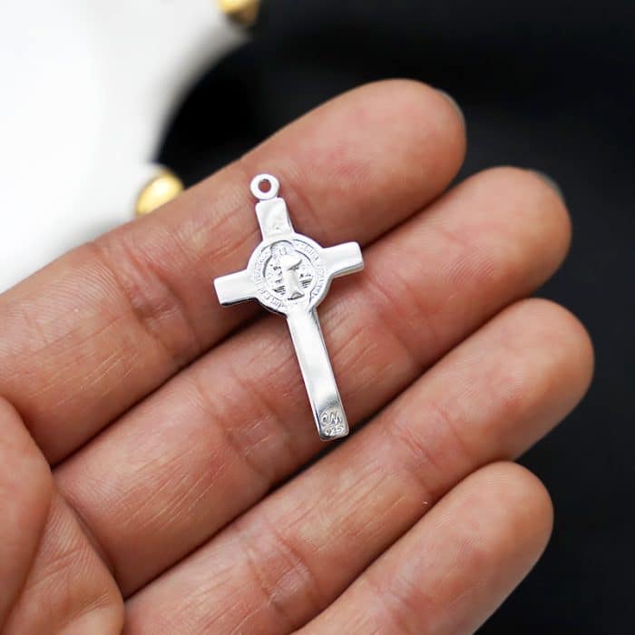 DIY十字架-本笃-925银镀铑-2.8x1.8cm Catholic religious art