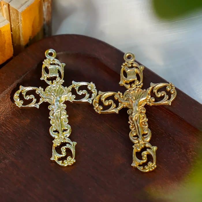 DIY十字架-复古镂空-黄铜-4.6x3.2cm Catholic religious art