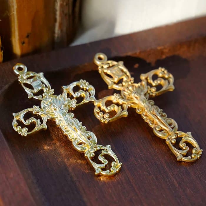 DIY十字架-复古镂空-黄铜-4.6x3.2cm Catholic religious art