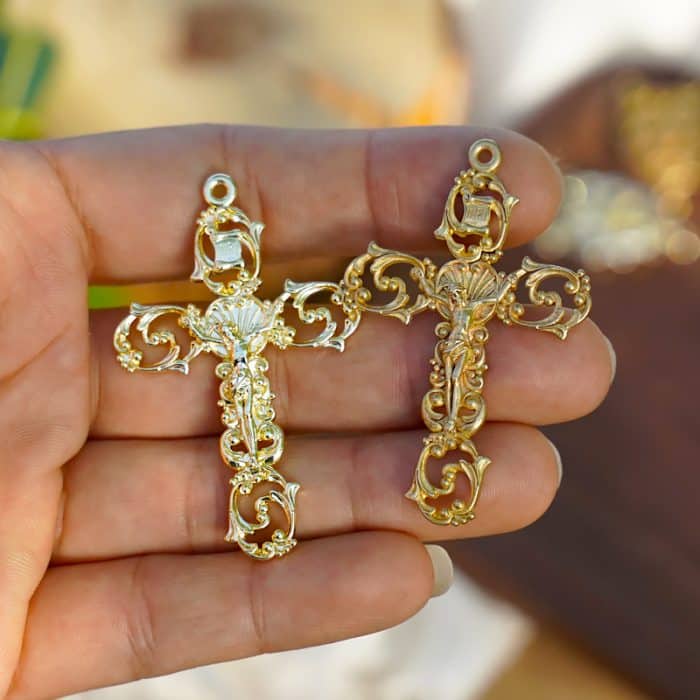 DIY十字架-复古镂空-黄铜-4.6x3.2cm Catholic religious art