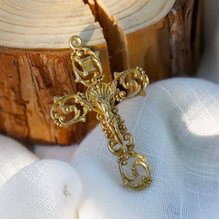 DIY十字架-复古镂空-黄铜-4.6x3.2cm Catholic religious art