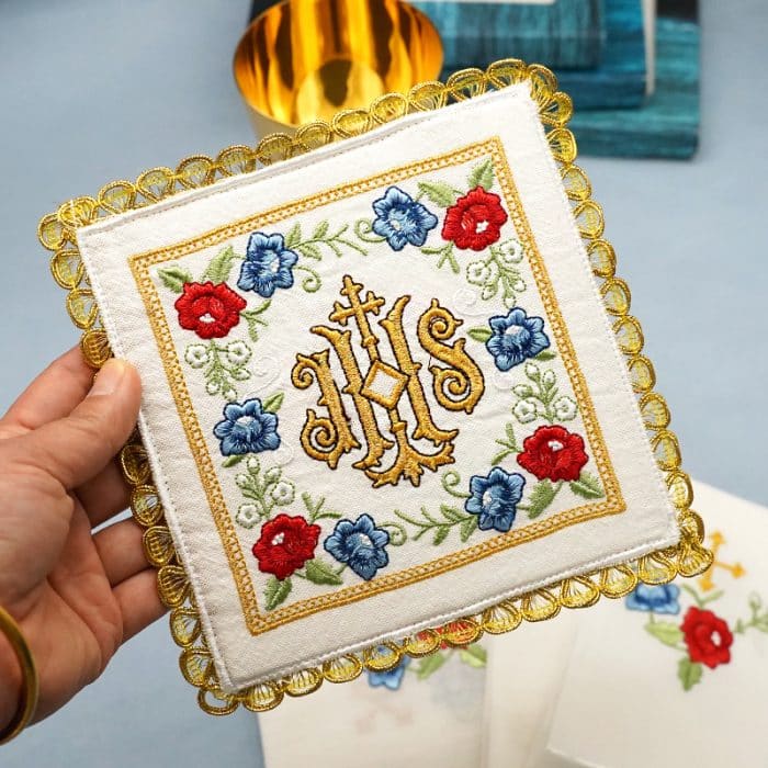 祭台用九折布套装 - IHS + 玫瑰符号 Catholic religious art