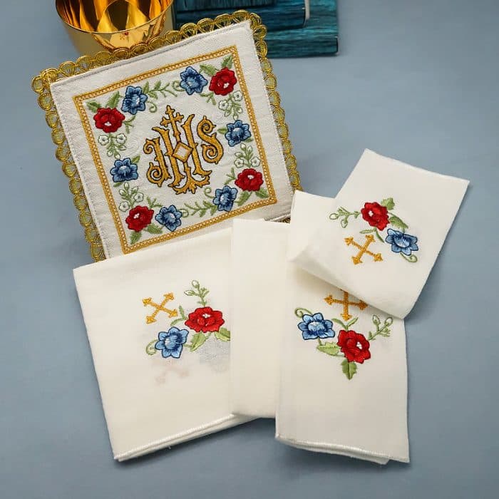 祭台用九折布套装 - IHS + 玫瑰符号 Catholic religious art