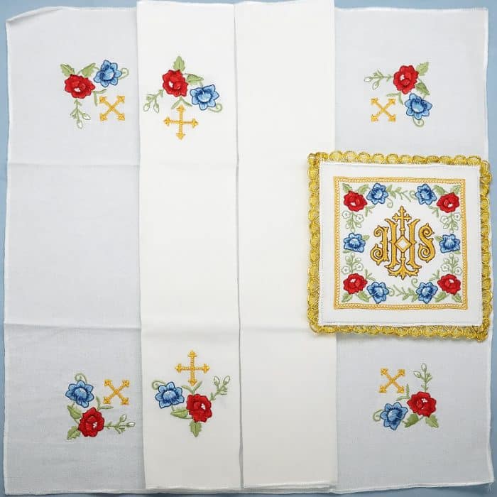 祭台用九折布套装 - IHS + 玫瑰符号 Catholic religious art