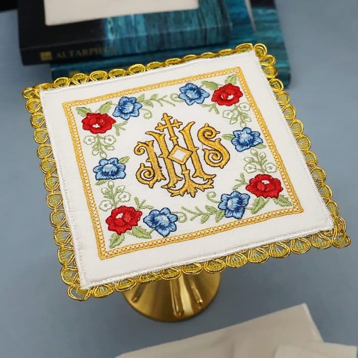 祭台用九折布套装 - IHS + 玫瑰符号 Catholic religious art