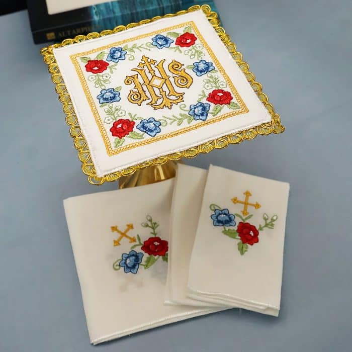 祭台用九折布套装 - IHS + 玫瑰符号 Catholic religious art