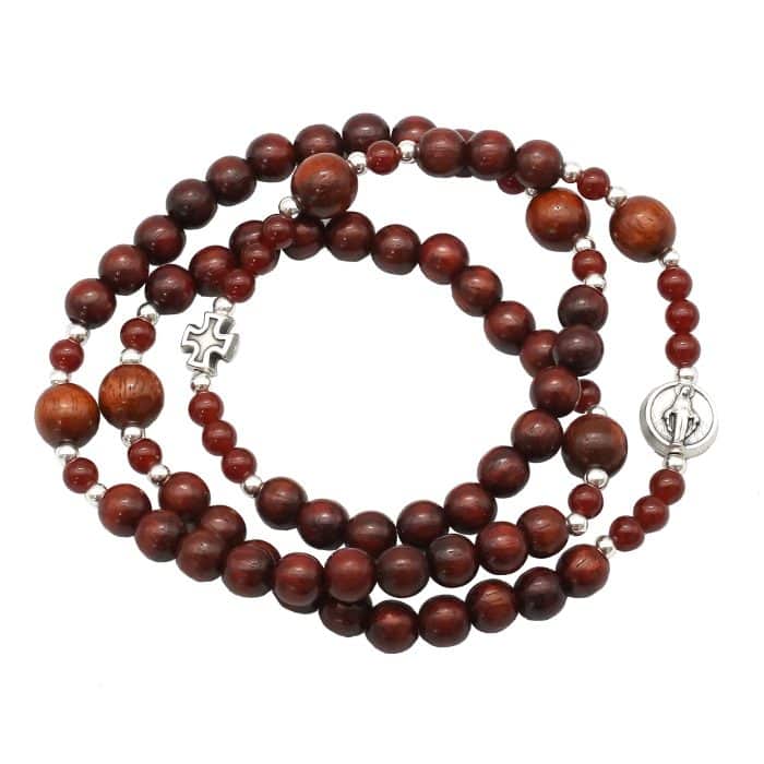 弹力手链-圣母显灵-小叶紫檀配红玛瑙-3圈 Catholic religious art