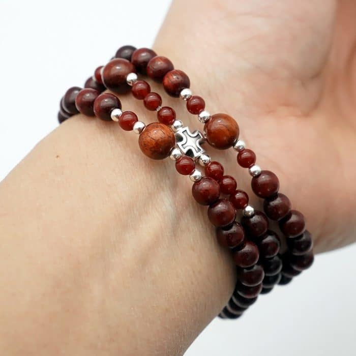 弹力手链-圣母显灵-小叶紫檀配红玛瑙-3圈 Catholic religious art