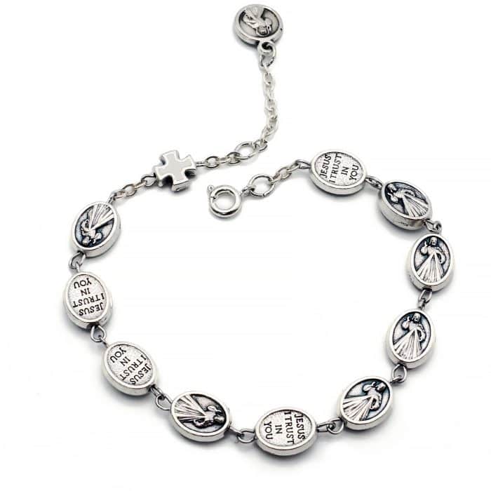 龙虾扣手链-上主慈悲-合金-白十字架 Catholic religious art