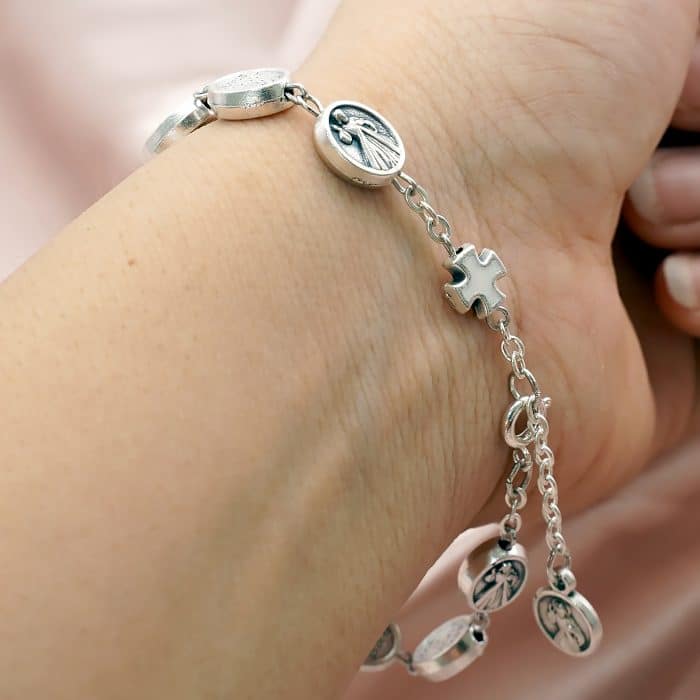 龙虾扣手链-上主慈悲-合金-白十字架 Catholic religious art