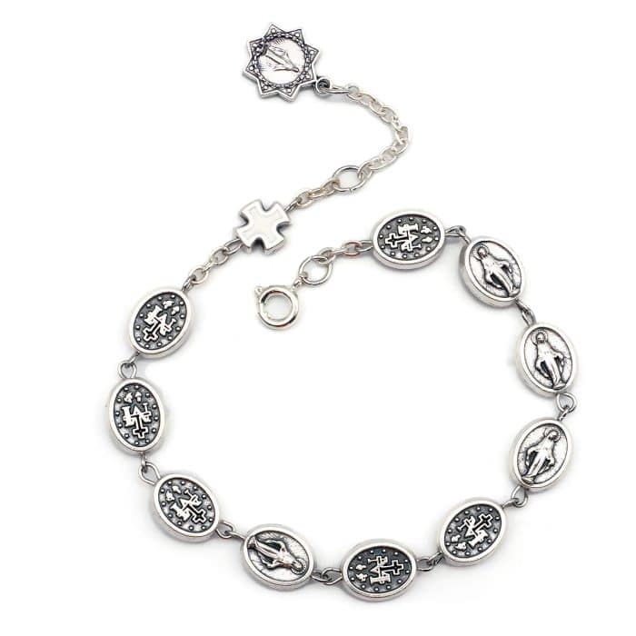 龙虾扣手链-圣母显灵-合金-白十字架 Catholic religious art