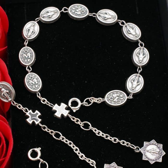 龙虾扣手链-圣母显灵-合金-白十字架 Catholic religious art