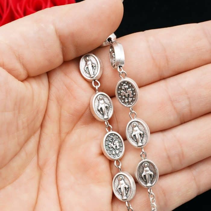 龙虾扣手链-圣母显灵-合金-白十字架 Catholic religious art