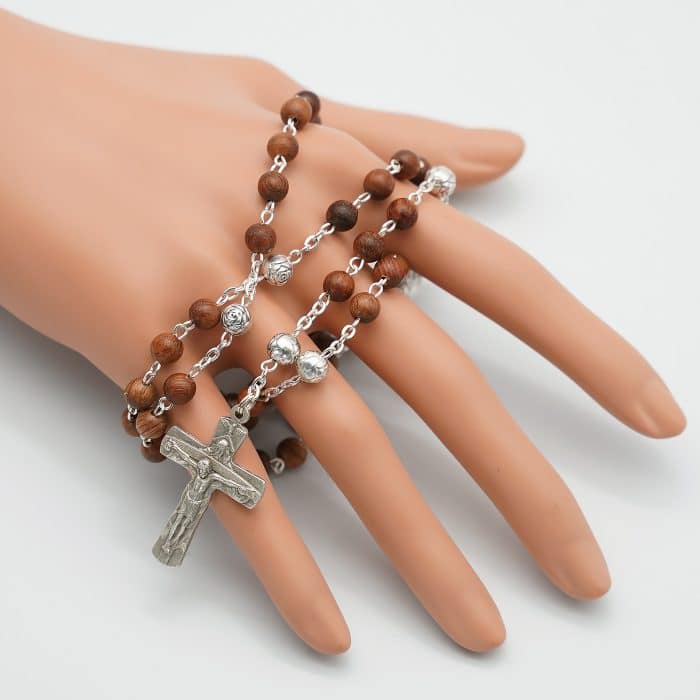 玫瑰念珠-圣三十字架+耶路撒冷三通-链式-紫檀6mm Catholic religious art