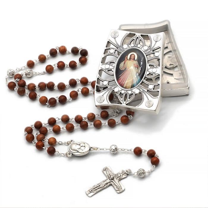 玫瑰念珠-圣三十字架+耶路撒冷三通-链式-紫檀6mm Catholic religious art