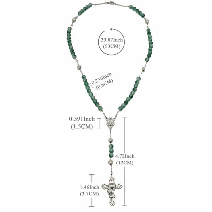 玫瑰念珠-圣母显灵+圣体十字架-水草绿水晶-6mm Catholic religious art