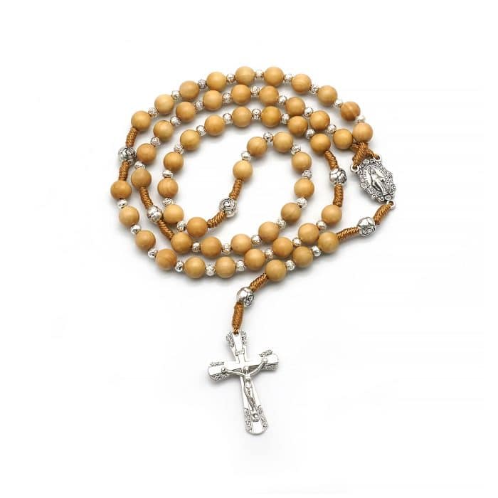 玫瑰念珠-圣母显灵-绳编-禾木珠-8mm Catholic religious art