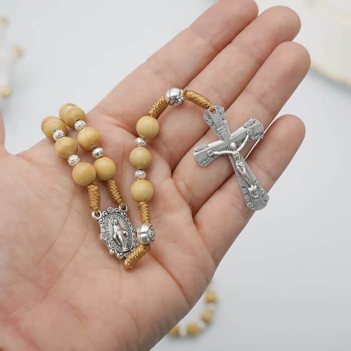 玫瑰念珠-圣母显灵-绳编-禾木珠-8mm Catholic religious art