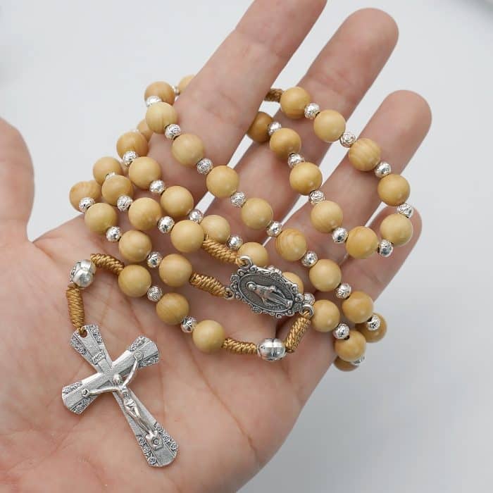 玫瑰念珠-圣母显灵-绳编-禾木珠-8mm Catholic religious art
