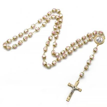 玫瑰念珠-白色琉璃内花金色配件原创-10mm珠