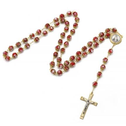 玫瑰念珠-红色琉璃内花金色配件原创-10mm珠